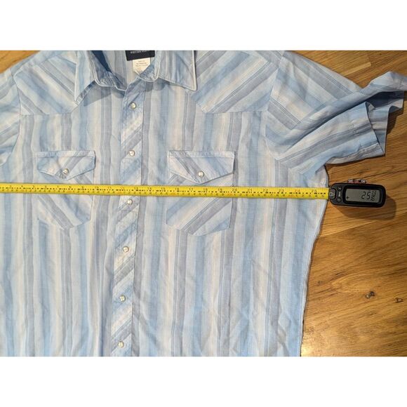 Vintage Wrangler Pearl Snap Shirt XLT XL Tall Short Sleeve Blue Striped Western - Picture 4 of 7